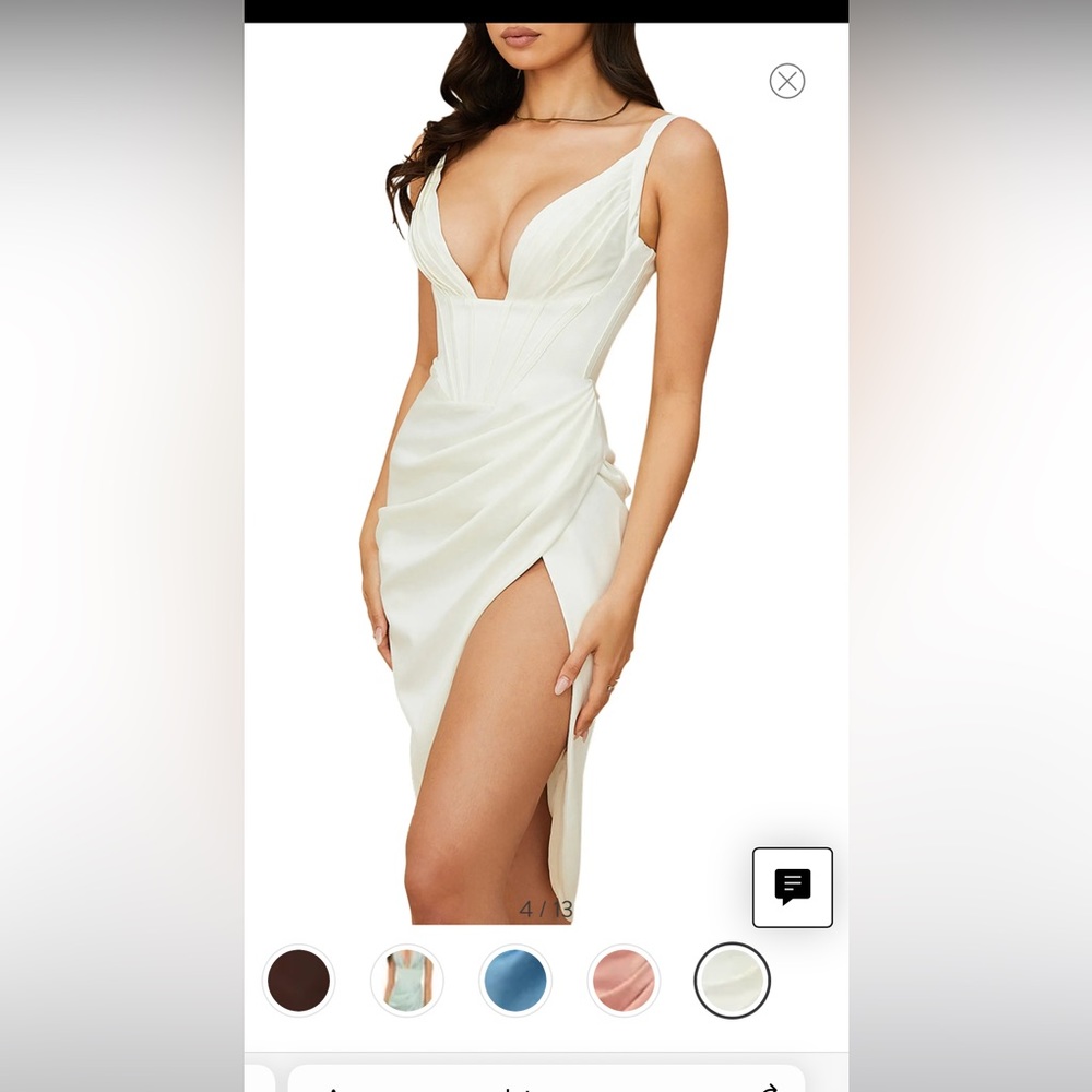 House Of CB FAYE Ivory Satin Corset Midi Dress